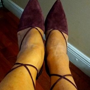 VINCE CAMUTO LACE-UP SUEDE BURGANDY POINTY HEELS Size 6M/36